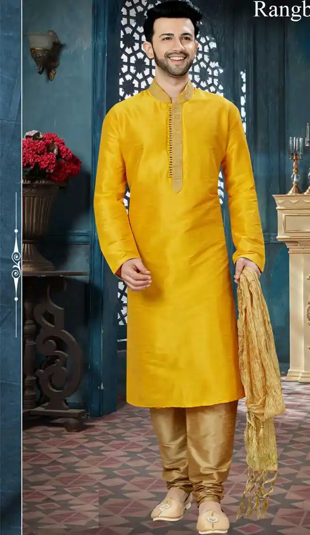 Yellow Color Art Dupion Readymade Kurta Pajama | Vol3R159
