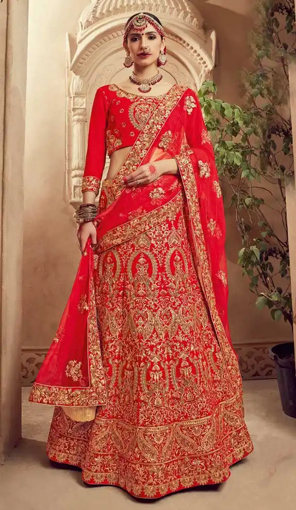 Fancy Red Color Silk Heavy Designer Wedding Lehenga Choli | 377045043