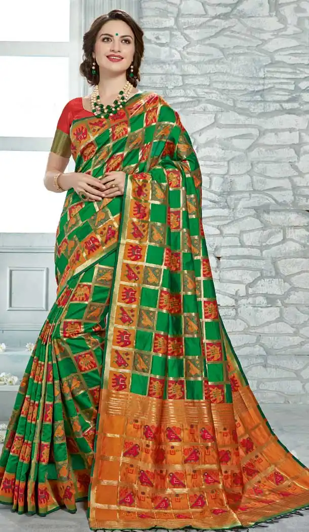 Ethnic Green Color Uppada Silk Party Wear Sarees | 377645157