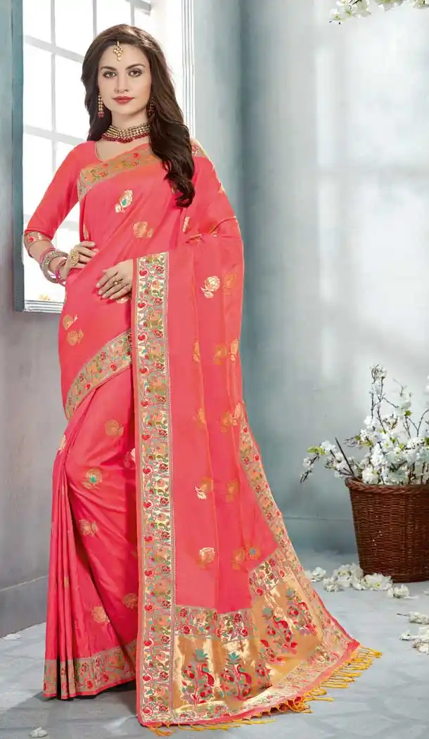 Adorable Pink Color Uppada Silk Party Wear Sarees | 377645159