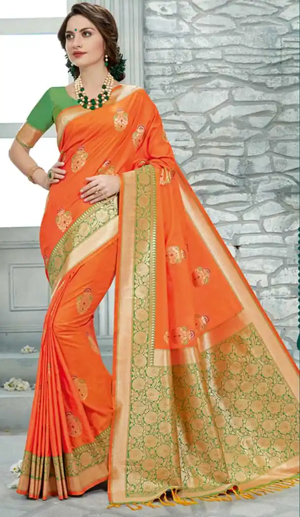 Exquisite Orange Color Uppada Silk Party Wear Sarees | 377645164