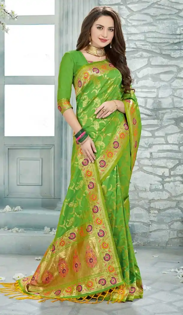 Contemporary Green Color Uppada Silk Party Wear Sarees | 377645166