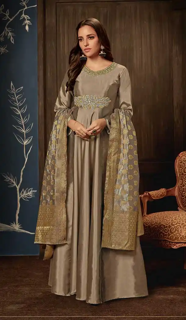Elegant Grey Color Art Silk Party Readymade Gown | 58227488