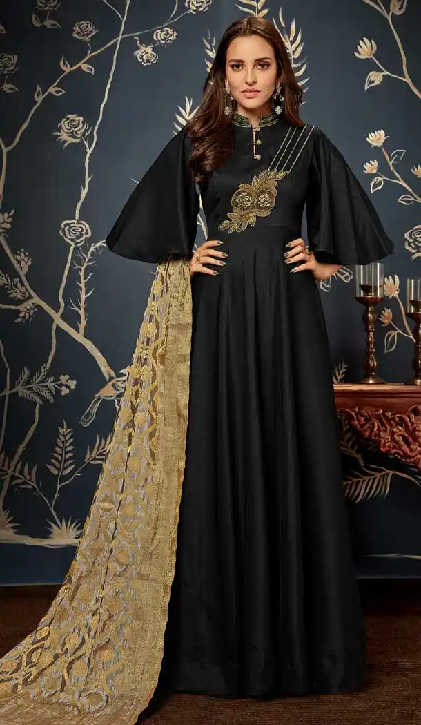 Classy Black Color Art Silk Party Readymade Gown | 58227491