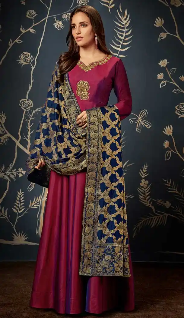 Ethnic Magenta Pink Color Art Silk Party Readymade Gown | 58227493