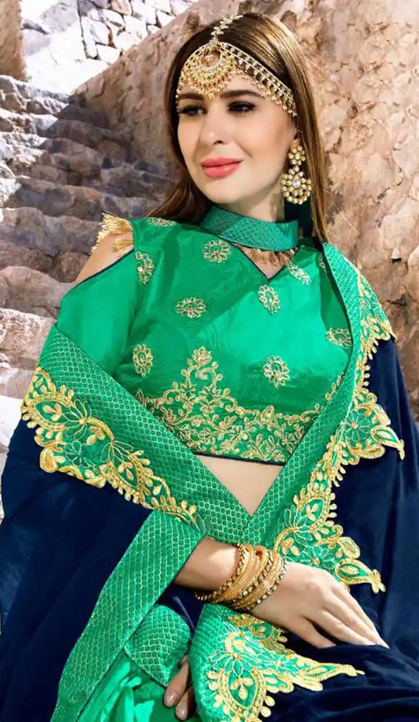 Blue and Green Color Rangoli Treditional Saree | 379145392