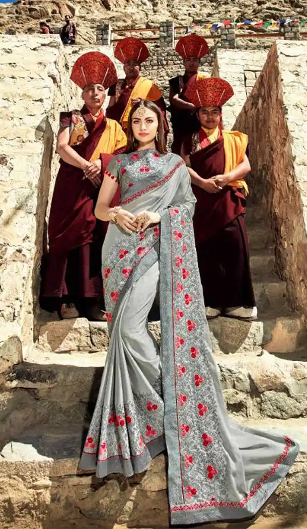 Contemporary Grey Color Rangoli Treditional Saree | 379145393