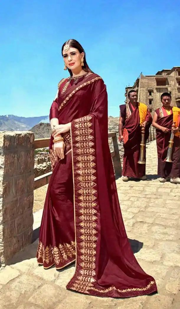 Contemporary Maroon Color Rangoli Treditional Saree | 379145397