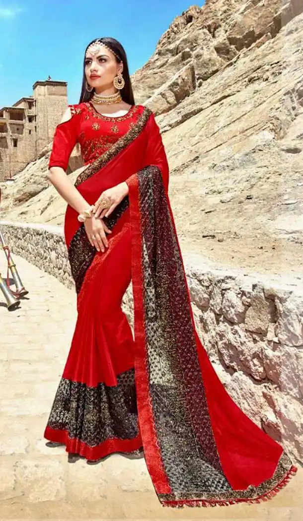 Red Color Rangoli Treditional Saree Blouse | 379145398