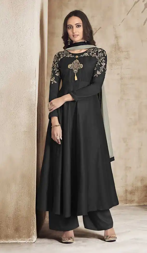 Black Color Maslin Exclusive Readymade Plazo Salwar Suit | 378445269