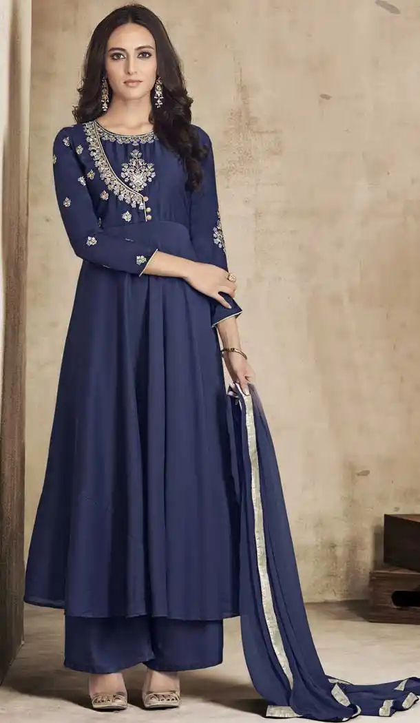 Navy Blue Color Maslin Exclusive Readymade Plazo Salwar Suit | 378445271