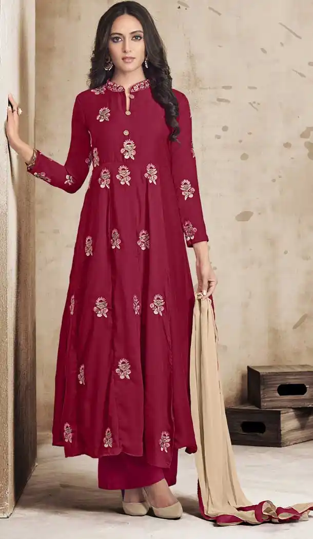 Maroon Color Maslin Exclusive Readymade Plazo Salwar Suit | 378445272
