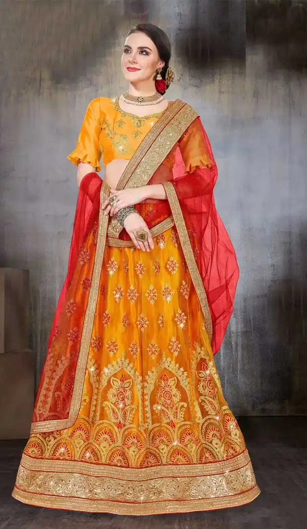 Yellow Color Net Party Wear Women Lehenga Choli | 379745456