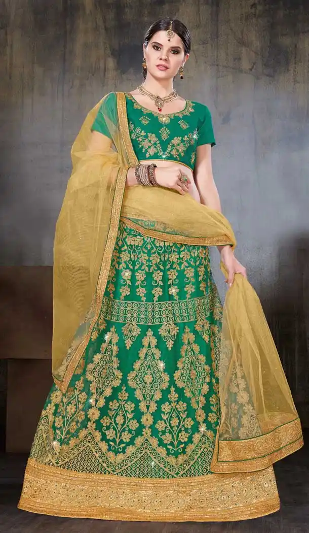 Green Color Net Party Wear Women Lehenga Choli | 379745457
