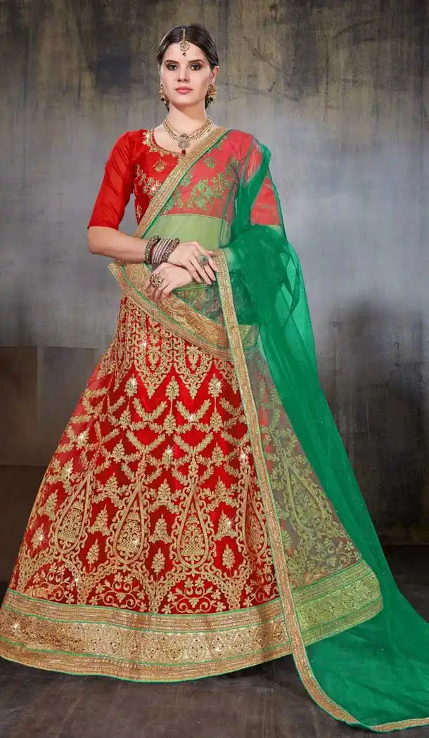 Red Color Net Party Wear Women Lehenga Choli | 379745458