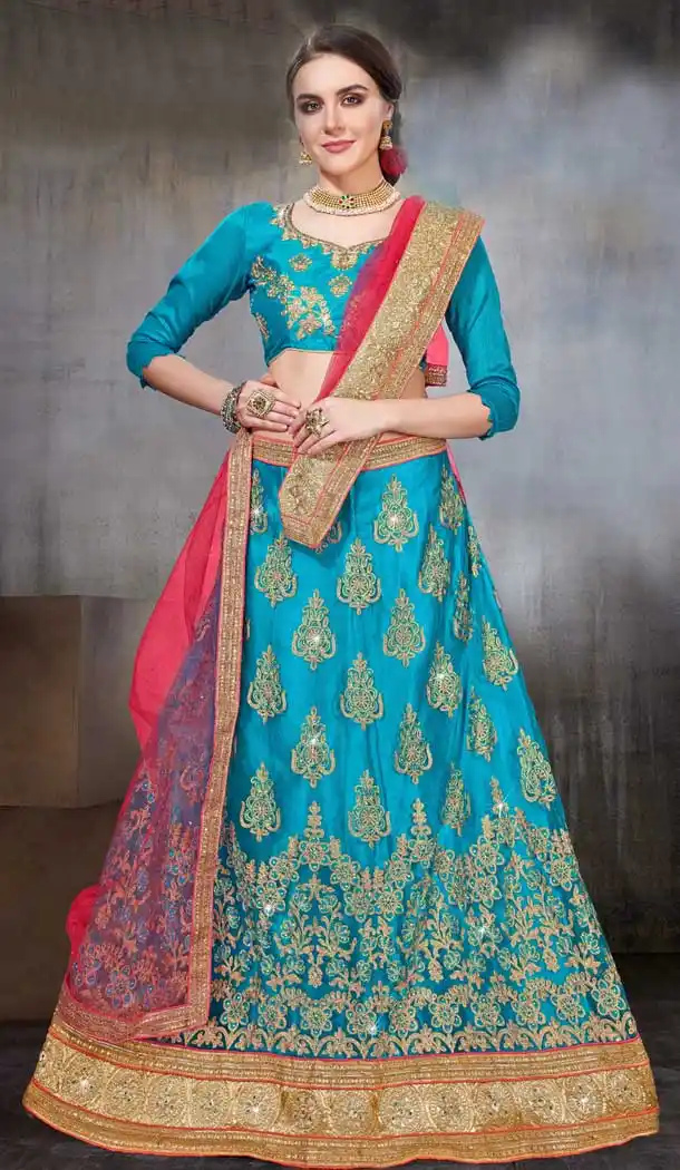 Sky Blue Color Net Party Wear Women Lehenga Choli | 379745461