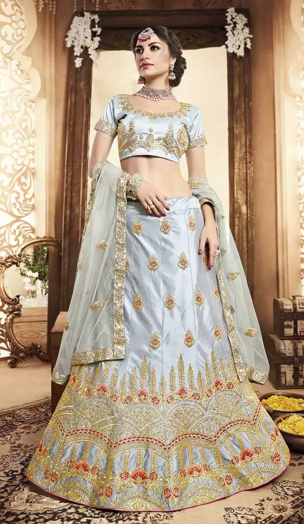 Grey Color Silk Embroidery Designer Lehenga Choli | 380045487