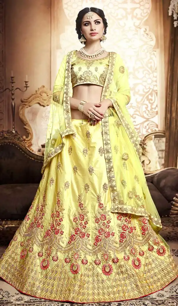 Light Yellow Color Silk Embroidery Designer Lehenga Choli | 380045492