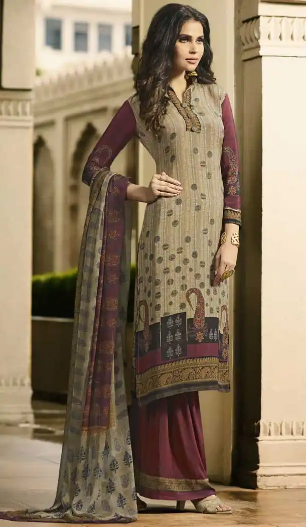 Multi Color Faux Italian crepe Casual Wear Palazzo Suit | 383145796