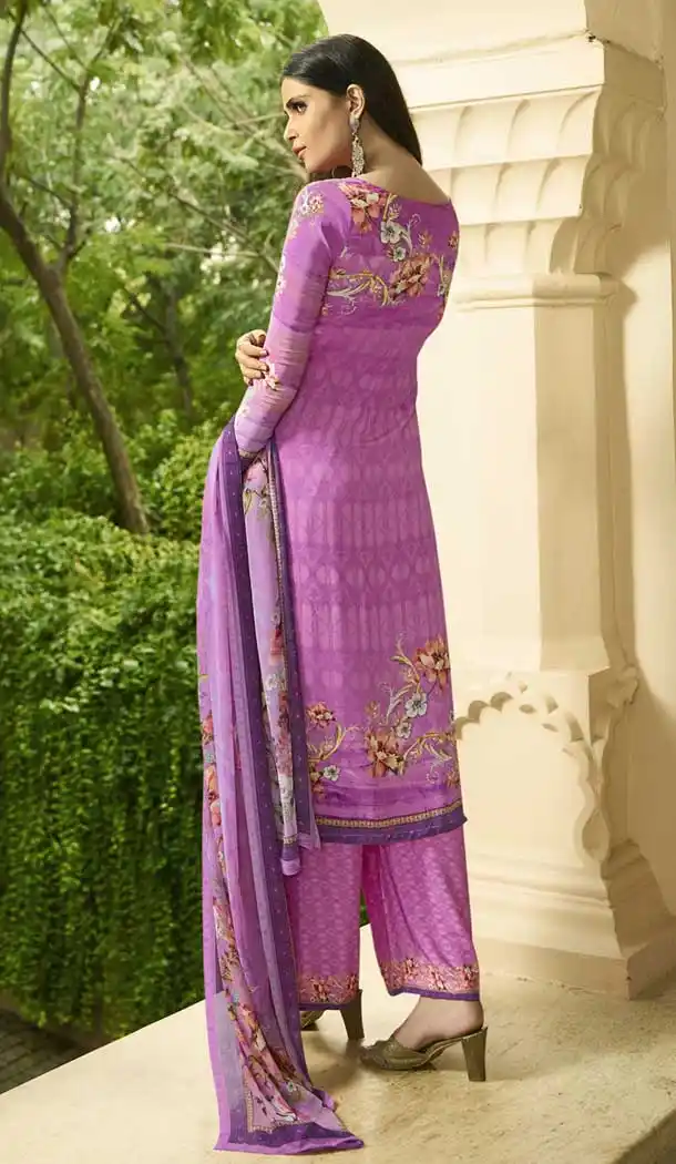 Purple Color Faux Italian crepe Casual Wear Palazzo Suit | 383145798