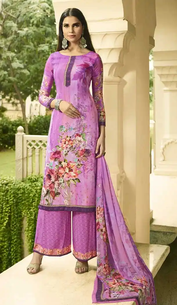 Purple Color Faux Italian crepe Casual Wear Palazzo Suit | 383145798