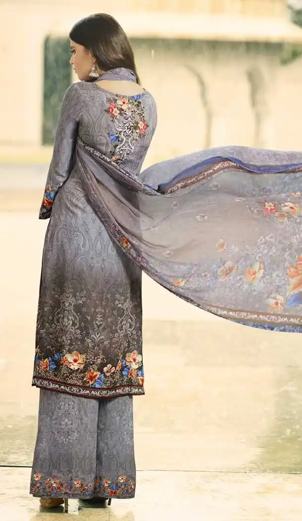 Grey Color Faux Italian crepe Casual Wear Palazzo Suit | 383145800