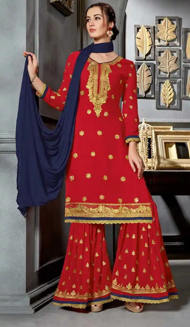 Red Color Faux Georgette Party Wear Palazzo Dress BM1003