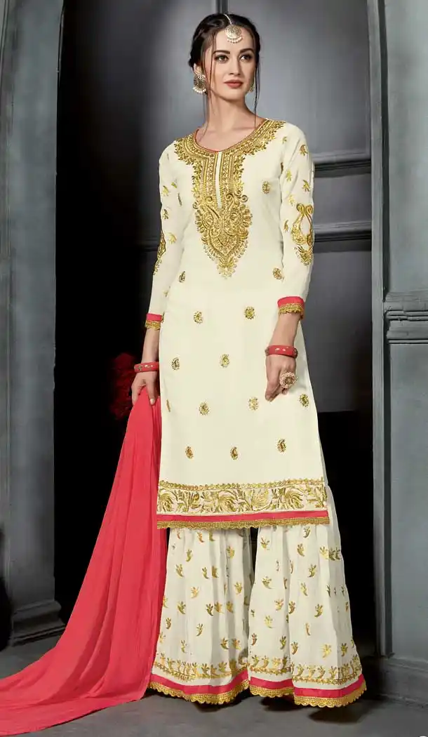 Off White Color Faux Georgette Party Wear Palazzo Dress BM1004