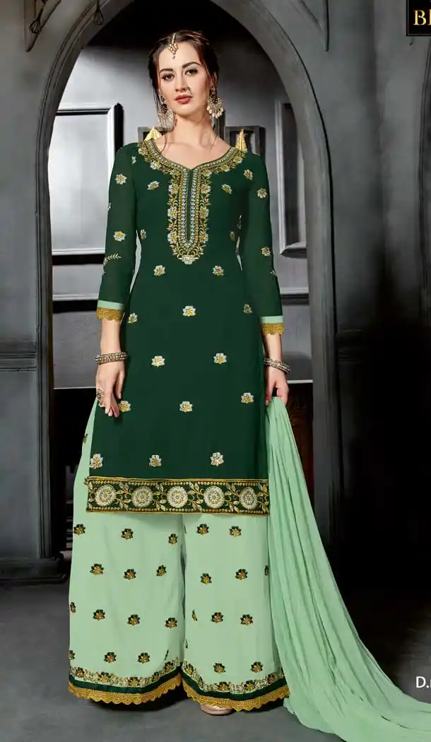 Green Color Faux Georgette Party Wear Palazzo Dress BM1005