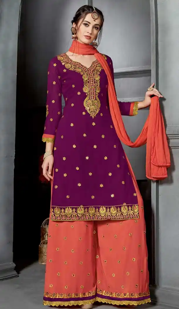 Purple Color Faux Georgette Party Wear Palazzo Dress BM1006