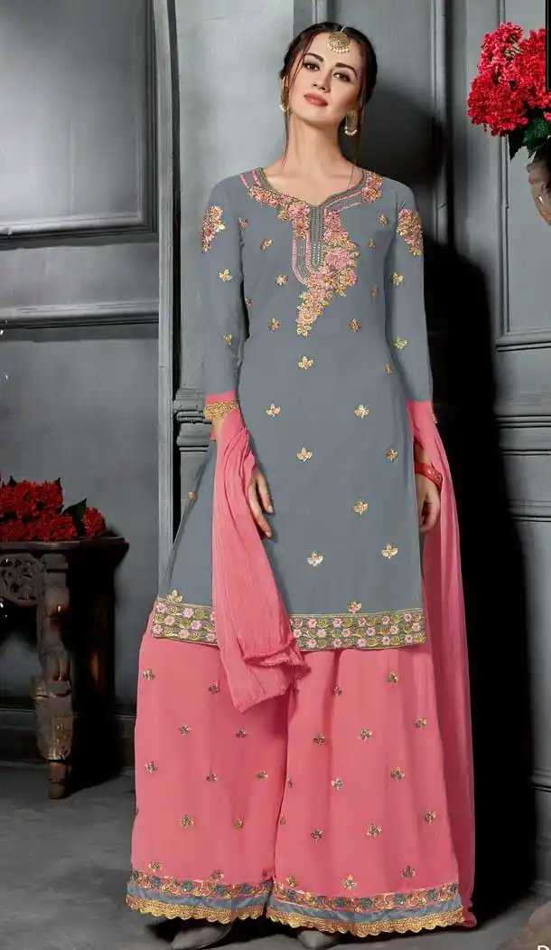 Grey Color Faux Georgette Party Wear Palazzo Dress BM1007