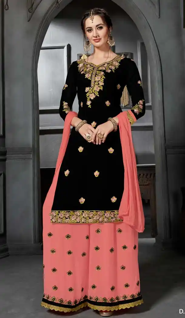 Black Color Faux Georgette Party Wear Palazzo Dress BM1008