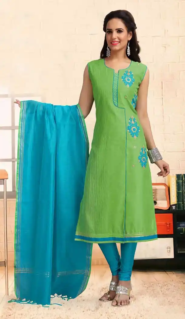 Green Color Chanderi Silk Designer Full Stitched Suits | 381645650