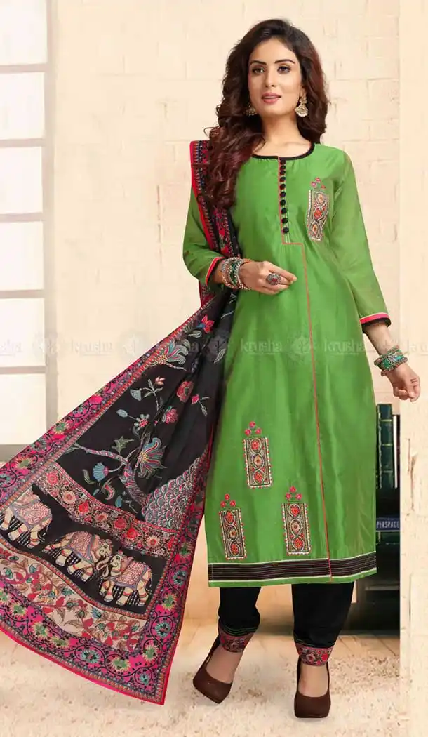 Green Color Chanderi Silk Designer Full Stitched Suits | 381645651