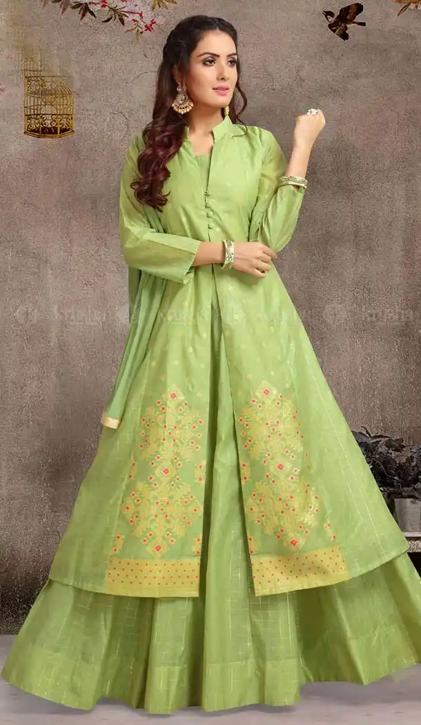 Mehendi Green Color Art Silk Designer Full Stitched Suits | 381645653