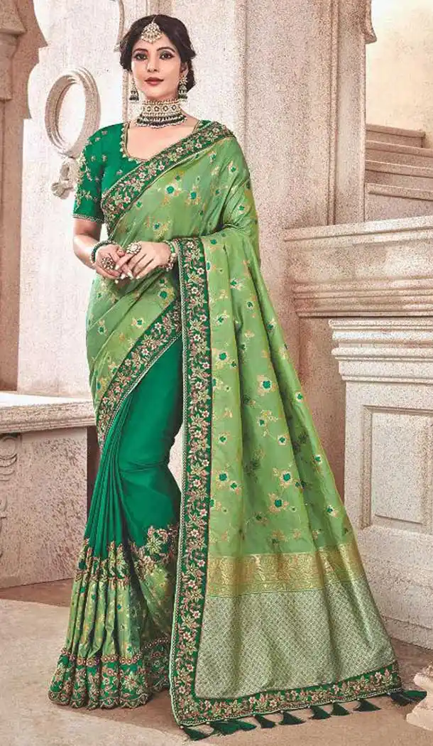 Green Color Silk Heavy Traditional Designer Saree Blouse | 379245404