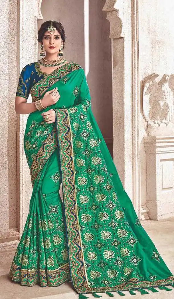 Green Color Silk Heavy Traditional Designer Saree Blouse | 379245406