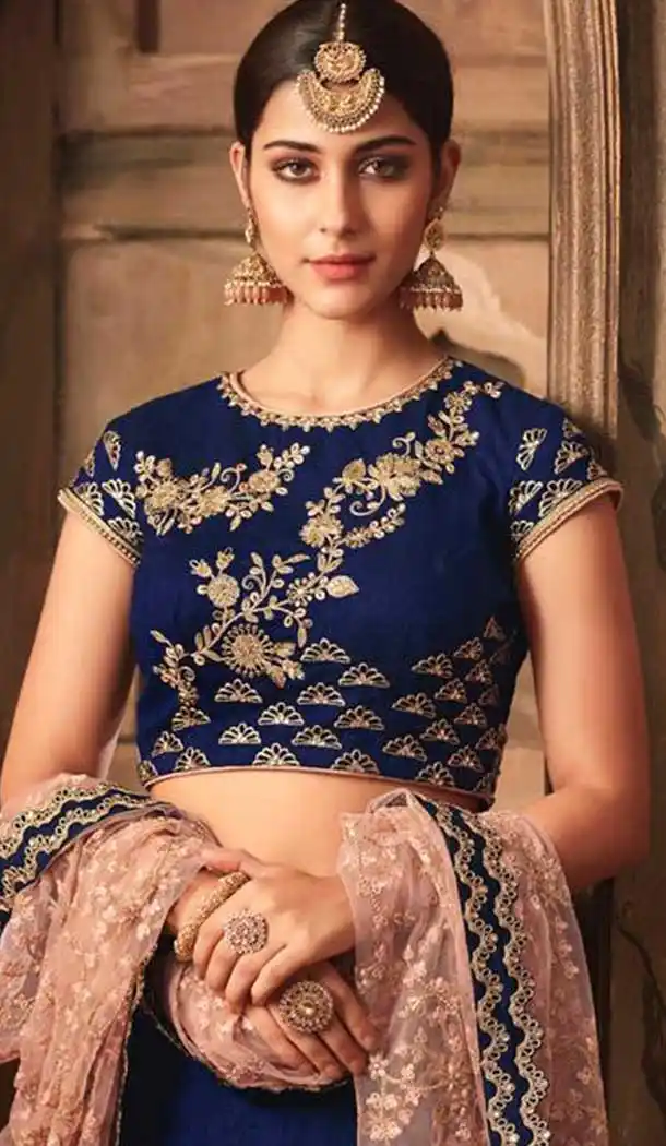Dark Blue Color Banarasi Silk Designer Wedding Lehenga Choli | 383045787