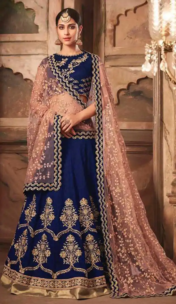 Dark Blue Color Banarasi Silk Designer Wedding Lehenga Choli | 383045787