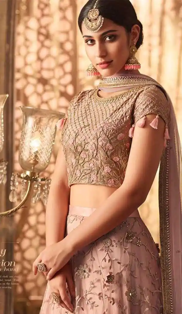 Peach Color Net Designer Wedding Lehenga Choli | 383045788