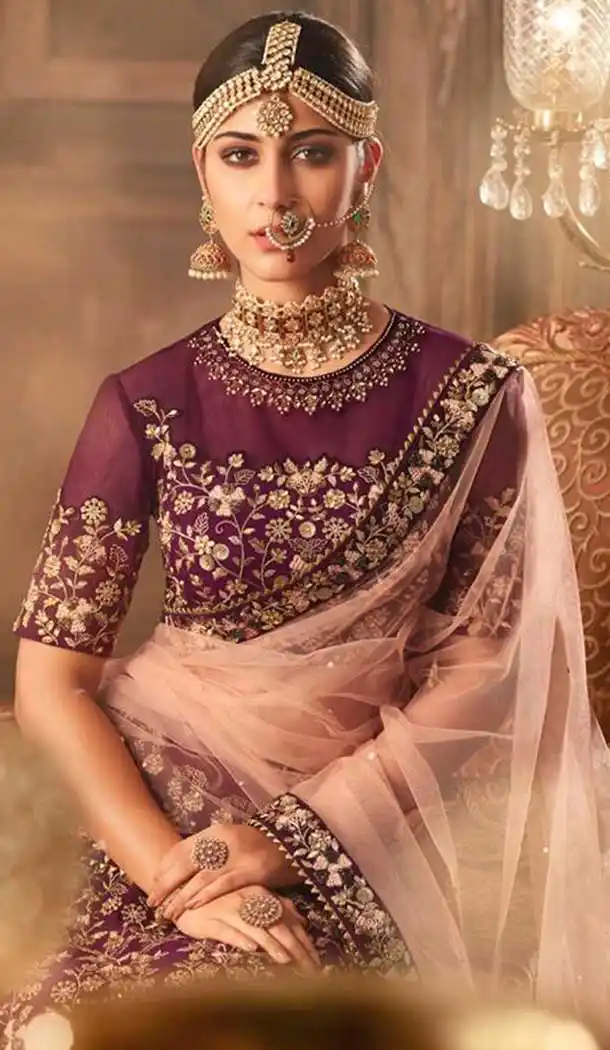 Purple Color Georgette and Satin Designer Wedding Lehenga | 383045790