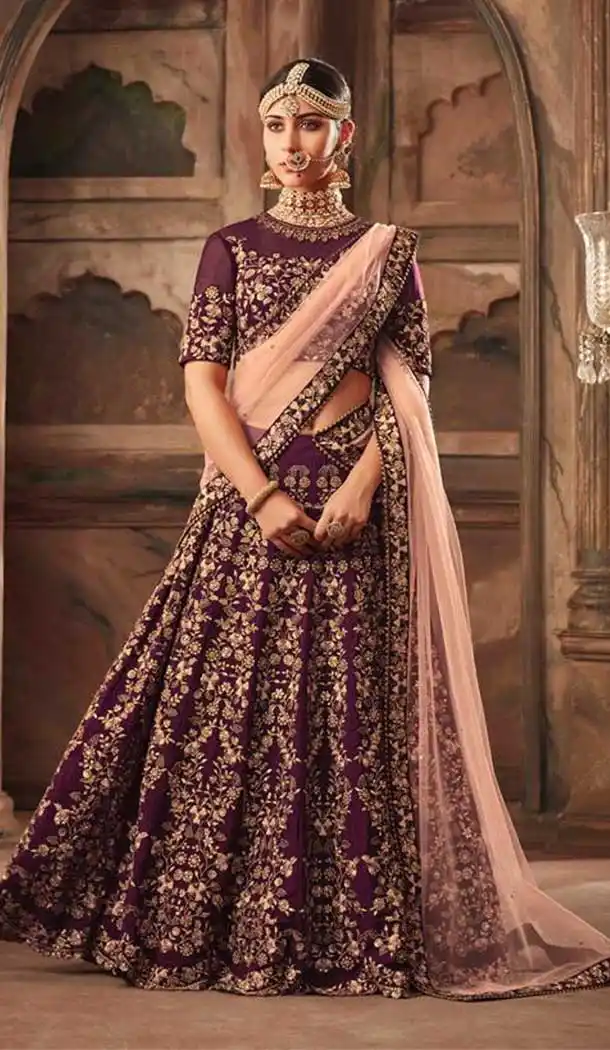Purple Color Georgette and Satin Designer Wedding Lehenga | 383045790