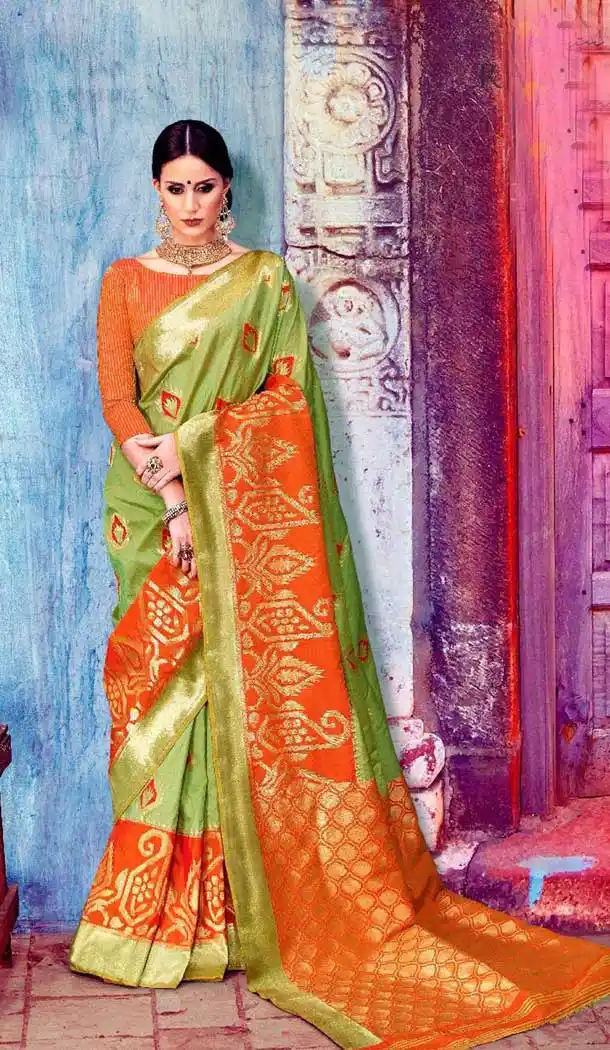 Pista Green Color Banarasi Silk Designer Traditional Saree - 385446270