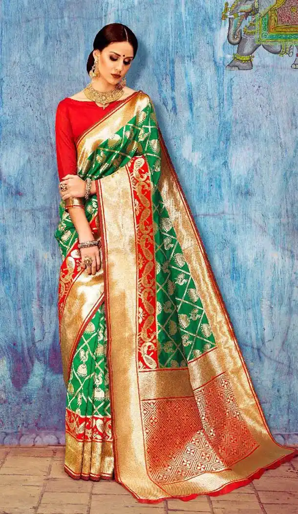 Green Color Banarasi Silk Designer Traditional Wear Saree - 385446273