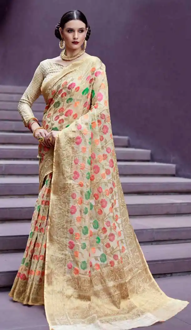 Cream Color Ketaki Silk Casual Wear Saree - 385546274