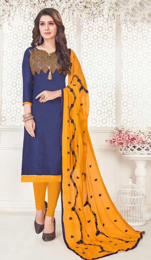 Navy Blue South Cotton Formal Office Wear Salwar Kameez - 386046380