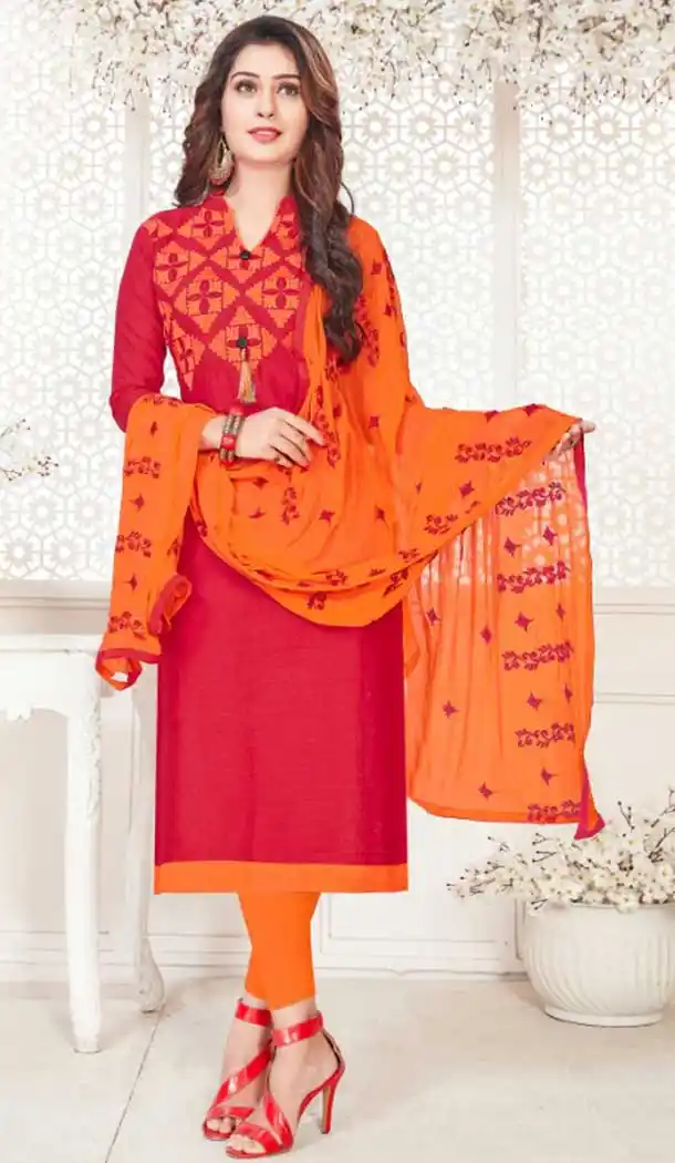 Red Color South Cotton Formal Office Wear Salwar Kameez - 386046382