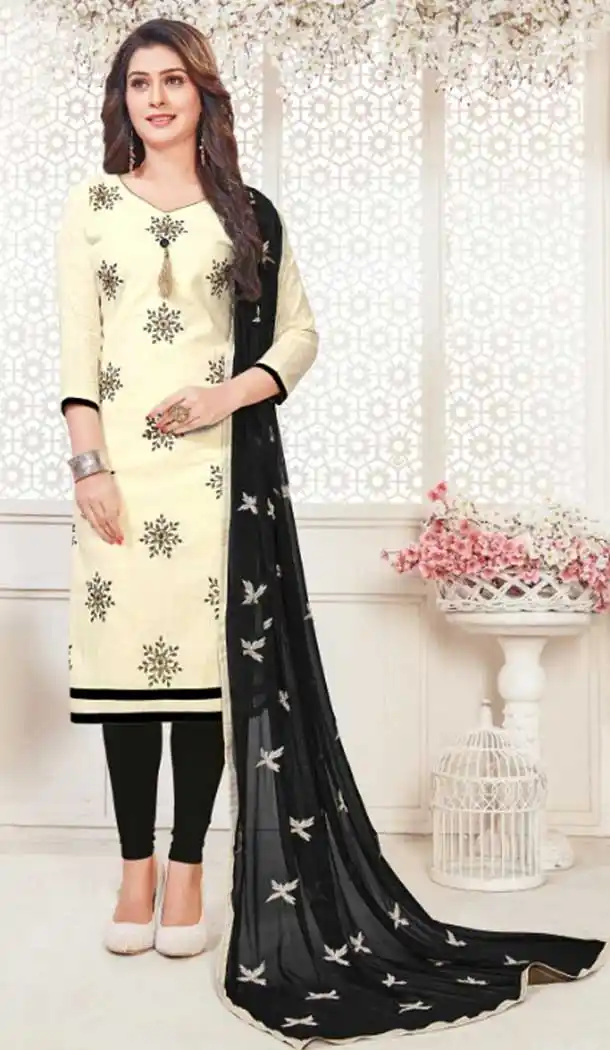Off White South Cotton Formal Office Wear Salwar Kameez - 386046385