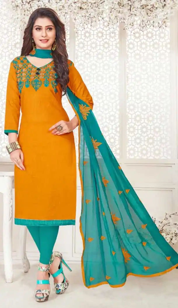 Orange Color South Cotton Formal Office Wear Salwar Kameez - 386046387