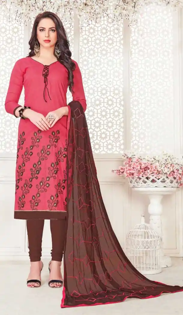 Rose Red Color South Cotton Formal Office Wear Salwar Kameez - 386046388